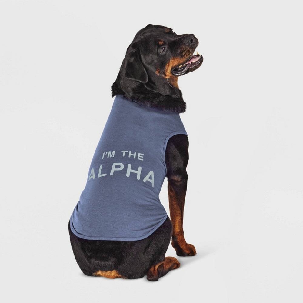 NWT Boots & Barkley Dog "I'm the Alpha" Blue Graphic Tank Top Size Small
